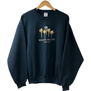 🏝️ MARCO ISLAND FLORIDA Womens Embroidered Sweatshirt SIZE Medium Black NEW - Picture 1 of 7