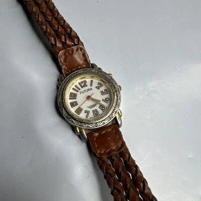 Futura Lunaglo Quartz Watch Goldtone Silver Bezel Brown Band Ez Read New Battery - Image 1 of 4