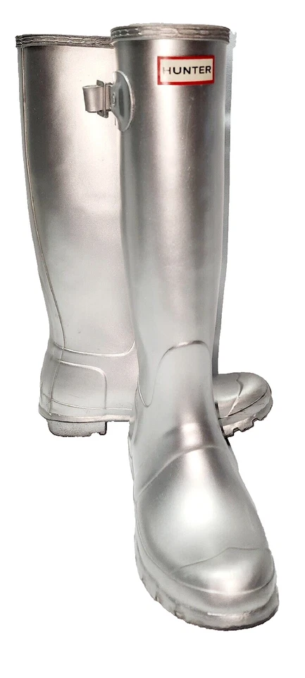 Hunter Tall Barn 雨靴银色美国 6 码女式花式 LAFF 选美 T&T — 第 1/4 张图片
