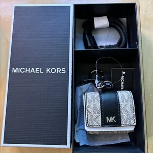 Michael Kors Logo Clip Case AirPods Pouch Keychain Ring Bag Charm Brown NIB $98 - Picture 1 of 3