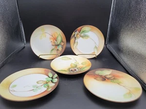 Vintage Hand Painted Nippon Dessert Plates Nut Theme Green Yellow Brown 5 - Picture 1 of 8