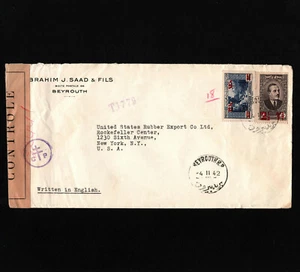 OPC 1942 Libano Beirut agli Stati Uniti Censore 39644 - Foto 1 di 2