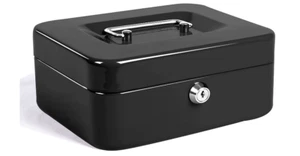 Locking Medium Steel Cash Box Money Multiple Tray Compartments Lock Black Metal - Picture 1 of 8