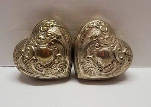 Lot Of 2 International Silver Co Heart Shaped Trinket Boxes Vtg Ornate W Lids - Picture 1 of 12