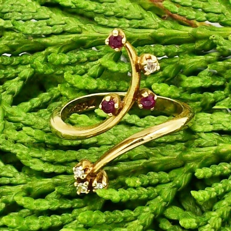 14k Yellow Gold Designer SKAL Diamond & Ruby Gemstone Swirl Wrap Ring Size 6 - Image 1 of 4