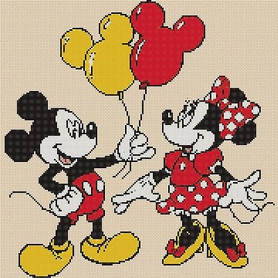 Cross stitch chart - mickey mouse and minnie balloons Flowerpower37-uk