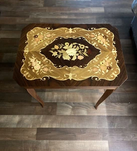 Antique Italian Inlayed Music Cabriole Legs Table & Hinged  Top Up - Picture 1 of 14