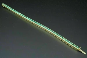 7Ct Emerald Cut Lab-Created Emerald 14K Yellow Gold Plated Men's Tennis Bracelet - Picture 1 of 9