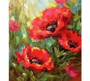 Oil Painting By Numbers Red Poppy Flowers Design Canvas Display Wall Decorations