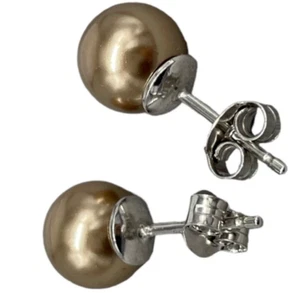 ORECCHINI DI PERLE SWAROVSKI BEIGE IN ARGENTO 925 MADE IN ITALY FEMMINILE DA 8MM - Imagen 1 de 10