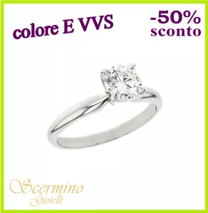 ANELLO SOLITARIO ORO BIANCO 18K DIAMANTE NATURALE E VVS 0.35 CERTIFICATO - Foto 1 di 4