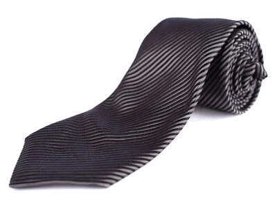 Corbata de cuello para hombre David Donahue a rayas negra y gris 100 % seda 60” L 4” W Foto 1 de 4