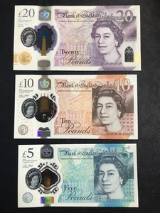 UNC Bank Of England £5 £10 £20 Queen Elizabeth II 2016-2020 Set QE2 - Bild 1 von 5
