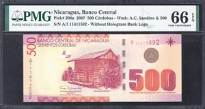 2007 Nicaragua 500 Cordobas P-206a PMG 66 UNC Graded Banknote - Picture 1 of 2