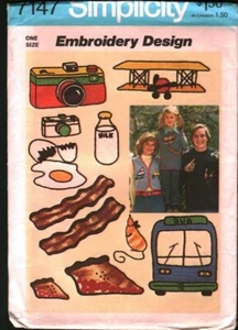 7147 Vintage Simplicity Embroidery Transfer Pattern 1970s Camera Food Milk Eggs - Picture 1 of 2
