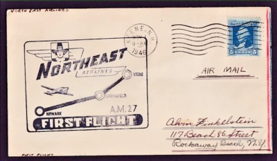 US #710 ON FIRST FLIGHT NORTHEAST AIRLINES KEENE NH TO NEWARK NJ NOV 1, 1946 - Image 1 of 2