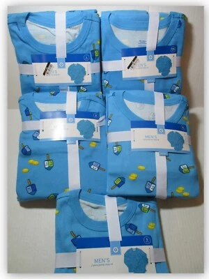 Juego de pijama Hanukkah Dreidel azul para hombre 2 piezas manga larga 100 % algodón cintura atada Foto 1 de 4