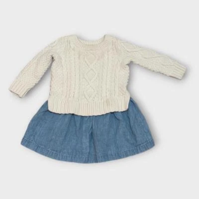 Vestido jeans e malha creme Baby Gap 12 a 18 meses - Imagem 1 de 4