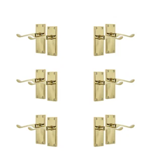 Door Handles Brass Plated Victorian Scroll lever Latch Modern Handles x6. - Picture 1 of 12