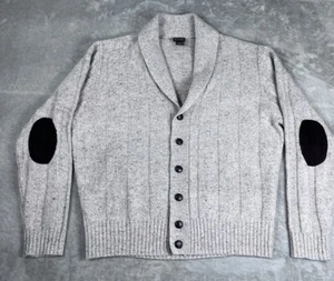 Jos A Bank maglione cardigan lana agnello uomo L bottoni avena toppe gomito - Foto 1 di 9
