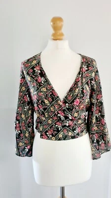 Womens Atmosphere Black Ditsy Floral Print Wrap Top Tunic Blouse Size 12 BNWT - Image 1 of 4