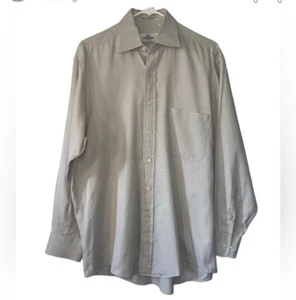VALENTINO UOMO Men's White/Tan Egyptian Cotton Dress Shirt- Size 15 1/2 Neck - Picture 1 of 12