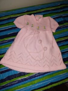 Vintage Infant Girls Size 12 -18 Month Pink Sweater Dress Embroidered  Soft Spun