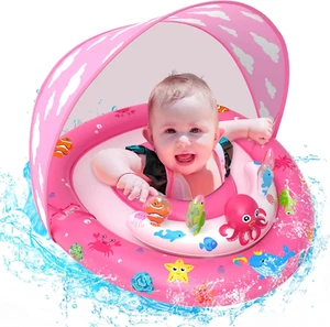 Baby Pool Float with Canopy - 2025 New Inflatable Baby Swim Float with Upf50+Sun - Picture 1 of 7