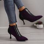 New Summer Color Block Women Pumps Ankle Boots Zipper Kitten Pointed Toe Shoes