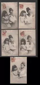 Serie completa di 5 cartoline litigio tra bambini per una pipa 1902 vg - Imagen 1 de 8