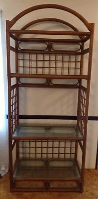 1970 Vintage Bamboo Rattan Etagere (Display Case/Bookshelf) w/ Glass Shelf... - Image 1 of 4