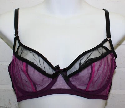 Sujetador de malla transparente con aros negro/rosa para dama - talla 34B Foto 1 de 4
