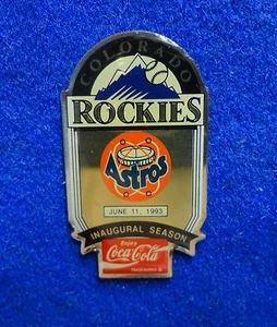 Houston Texas Astros Coca-Cola Colorado Rockies Inaugural MLB Baseball Lapel Pin - Picture 1 of 1