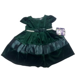 Blueberi Boulevard Baby Girls 6-9M Green Velour Easter Pearl Holiday Dress NWT - Picture 1 of 9