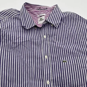 LaCoste Long Sleeve Button Up Shirt Mens 45 (XL) Striped Purple Cotton Preppy - Picture 1 of 7