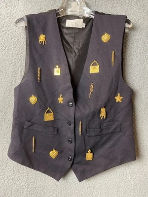 Chaleco Cache Vintage Para Mujer S Negro Tono Dorado Dijes 4 Botones De Colección Foto 1 de 4
