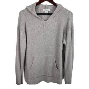 Rachel Zoe Size XL Silver Ribbed Hooded Pullover Sweater Coastal Beach Cozy Soft - Picture 1 of 7