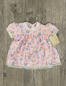Vintage Baby Girls 80s 90s Pink White Floral Lace Puff Sleeve 12 M Frilly - Picture 1 of 5