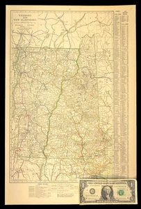 1914 Antique Map of VERMONT Railroads Map NEW HAMPSHIRE ORIGINAL Atlas Map DATED - Picture 1 of 10