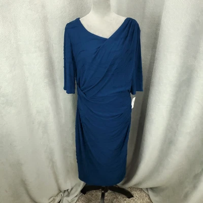 New Womens Draped Dress Size 16 Rouched Twisted Draped Pullover Blue Lined NWT - Image 1 of 4