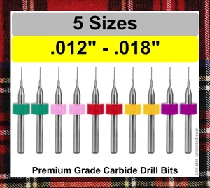 Micro Drill Set .012" .0135" .0145" .016" .018" 2 Pcs. Each 1/8" Shanks Carbide - Picture 1 of 4