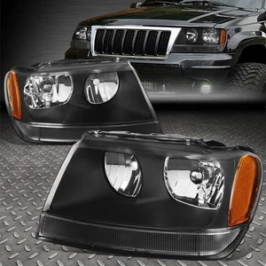 FOR 99-04 JEEP GRAND CHEROKEE WJ BLACK HOUSING AMBER CORNER HEADLIGHT HEAD LAMP - Picture 1 of 8