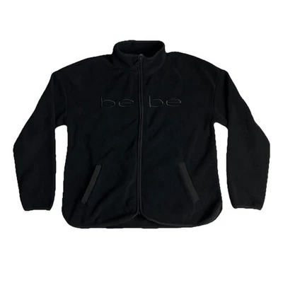 Chaqueta polar deportiva Bebe para mujer mediana negra cremallera completa cuello falso logotipo Foto 1 de 4