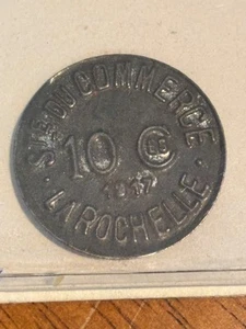 1917 France La Rochelle Emergency Money Token 10 Centimes Stamped Face Iron Coin - Picture 1 of 4