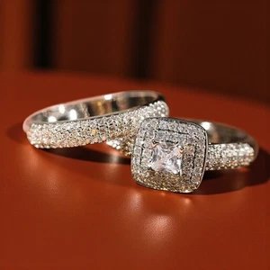 2-pcs Engagement Ring Set 925 Sterling Silver 3.80Ct Asscher Cut Created Diamond - Picture 1 of 3