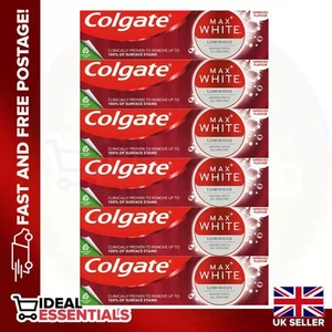 6 Pack Colgate Max White Luminous Toothpaste 75ml, Teeth Whitening Toothpaste - Picture 1 of 6