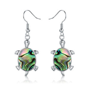 18K White Gold Plated Lab Created Abalone  Turtle Earrings