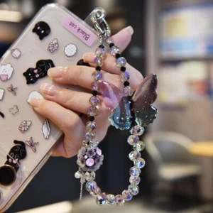 Cadena colgante código de anillo teléfono celular correa de muñeca clip mariposa lágrima cuentas - Imagen 1 de 9