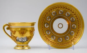 Antike neoklassizistische alte Paris handbemalte gold vergoldet Tasse & Untertasse, um 1820 - Bild 1 von 12
