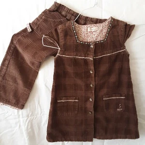 Piancheri Top Dress pants Girls Pink 110 Pockets Buttons brown corduroy set binB - Picture 1 of 9